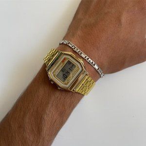 Y2K 2000s vintage retro gold stainless steel digital watch